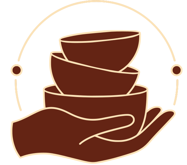 Wandering Wheels logo - A hand holding three stacked bowls